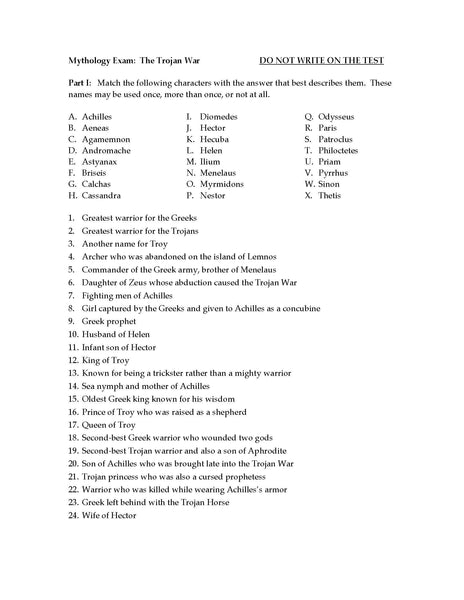 Unit Exam, Greek Mythology: The Trojan War