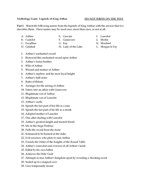 Unit Exam: King Arthur and the Knights of the Round Table