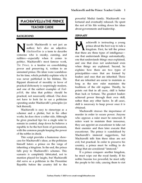 Machiavelli and the Prince:  Reader's Theater Script Story