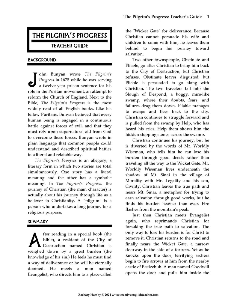 The Pilgrim's Progress (Reader's Theater Script-Story + Handout ...