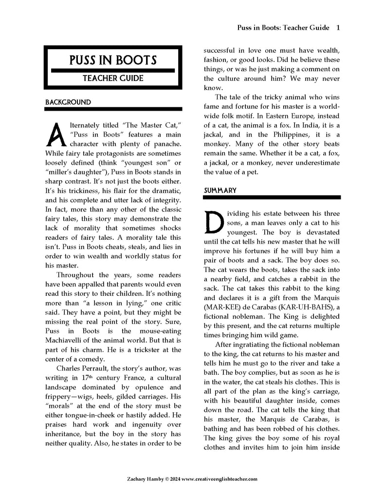 Puss in Boots (A Reader's Theater Script-Story) – Creative English Teacher