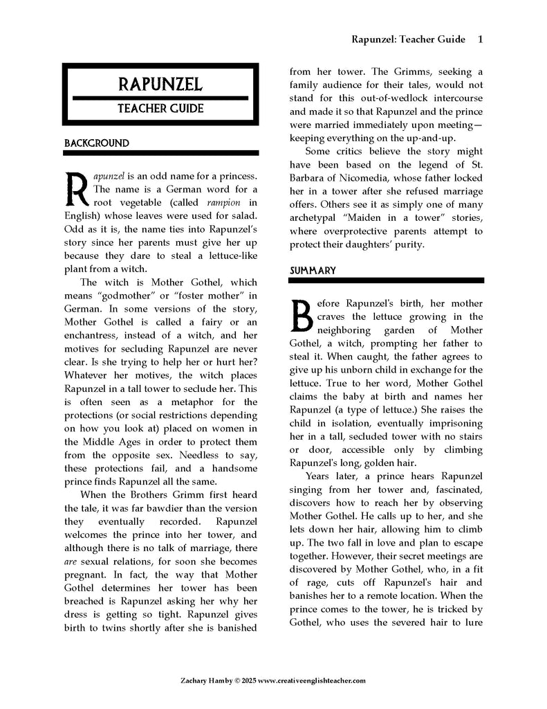 Rapunzel (A Reader's Theater Script-Story) – Creative English Teacher