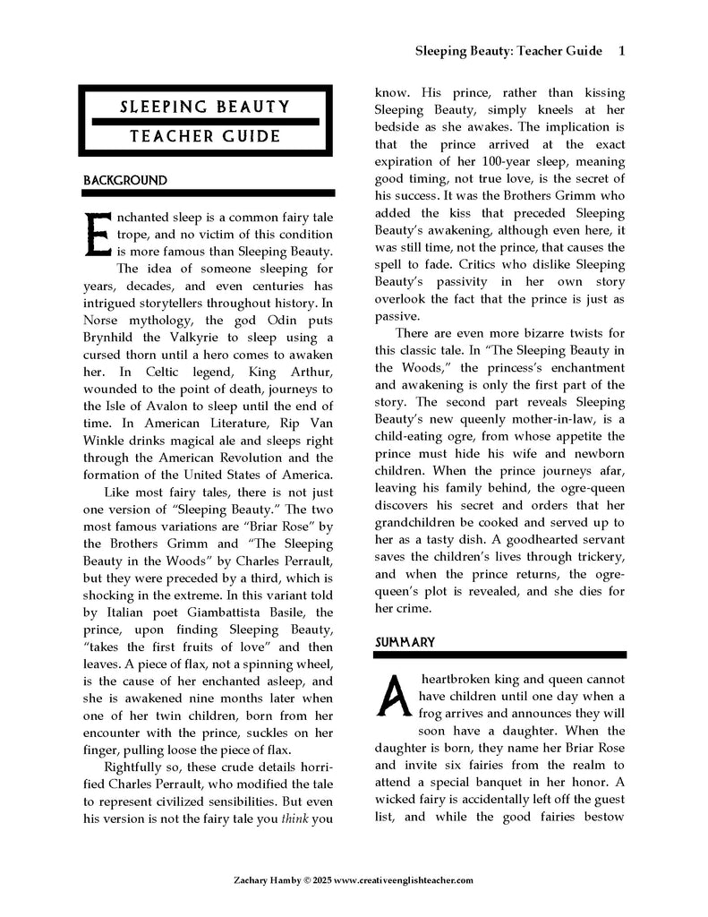 Sleeping Beauty (Reader's Theater Script-Story) – Creative English Teacher
