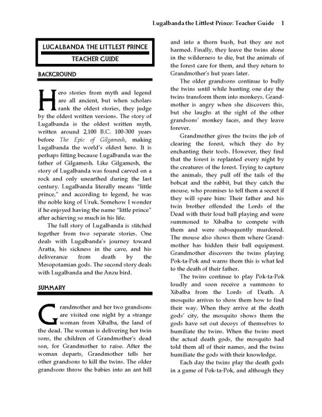 Lugalbanda the Littlest Prince: A Mesopotamian Myth (Script-Story)
